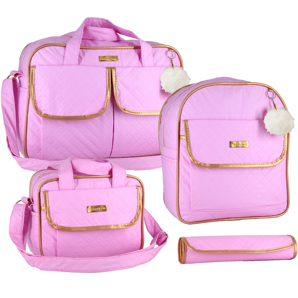 Kit Bolsa Bebe Mala Saída Maternidade com Mochila Menina- Cor Rosa Bebe