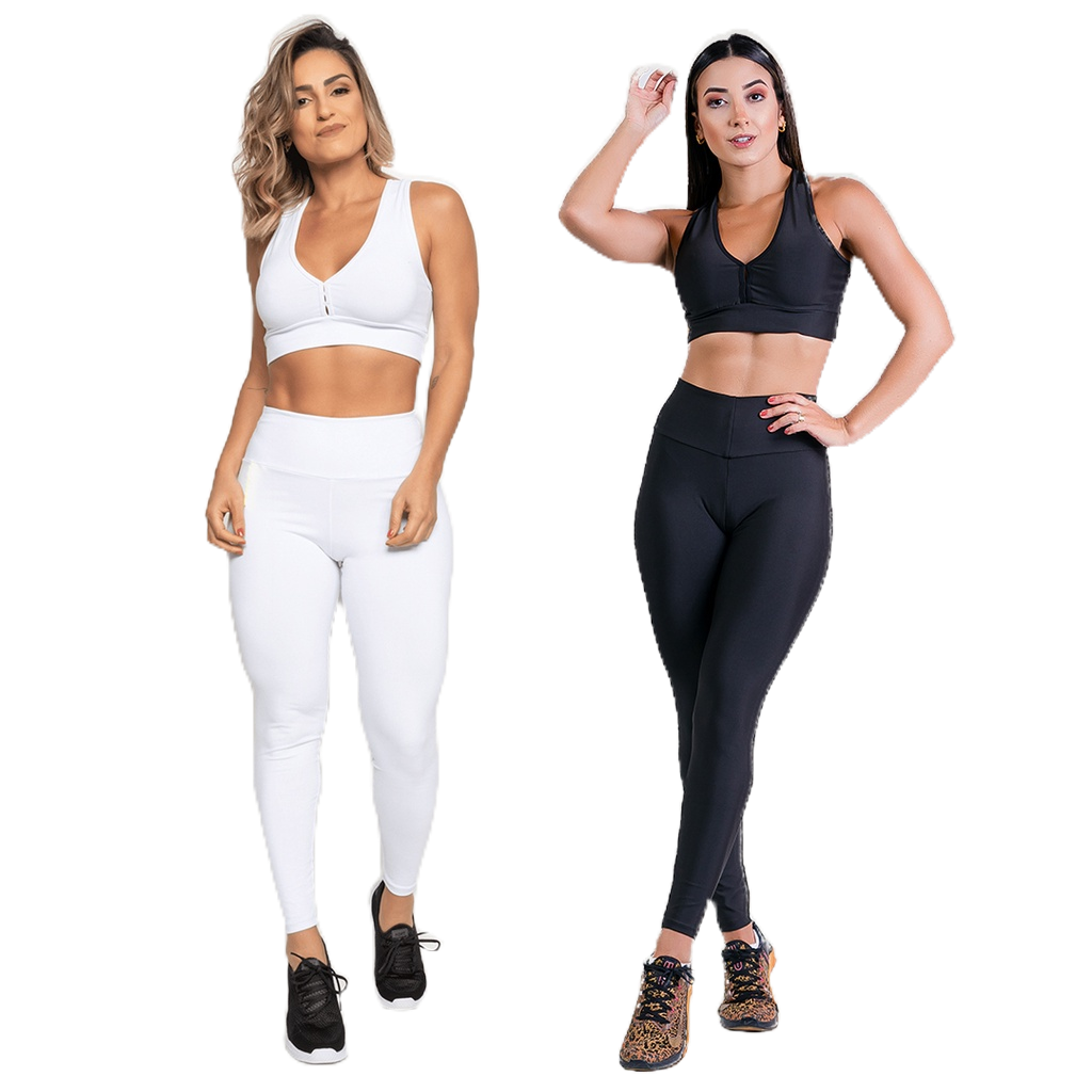 Conjunto Feminino para Academia Calça Legging Feminina PREMIUM Cos Alto + Top Feminino Nadador Fitness Moda FItness Roupa feminina para Academia