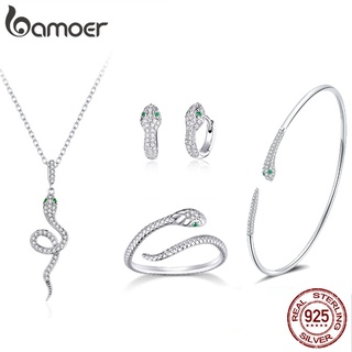 Bamoer 925 Sterling Silver Joias Conjunto De Brincos De Anel Colar E Pulseira Estampa Cobra Para Mulheres Presentes Meninas