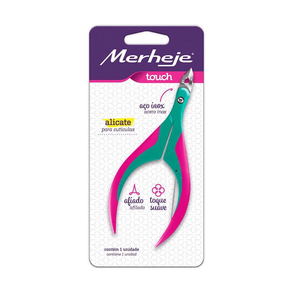 Alicate Para Cutículas Touch Verde E Pink  Merheje