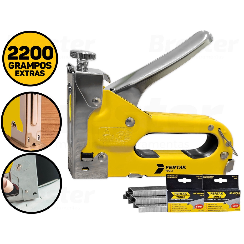 Kit Grampeador Tapeceiro 4-14 Mm + 2200 Grampos 6mm 8mm Fertak - Home & Living