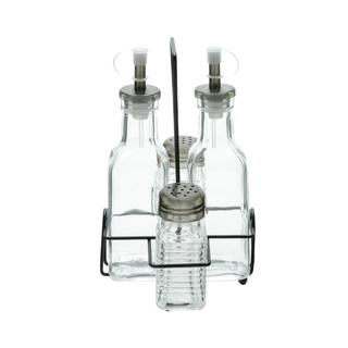 Cj 4Pc Galheteiro De Vidro Suporte De Metal Preto 200Ml/70Ml