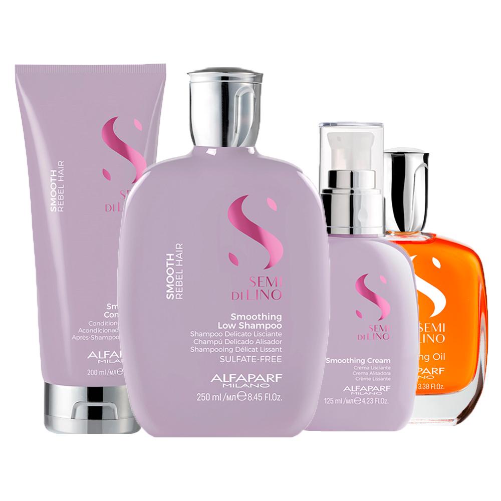 Kit Alfaparf Semi Di Lino Smooth - Sh + Cond + Creme + Óleo