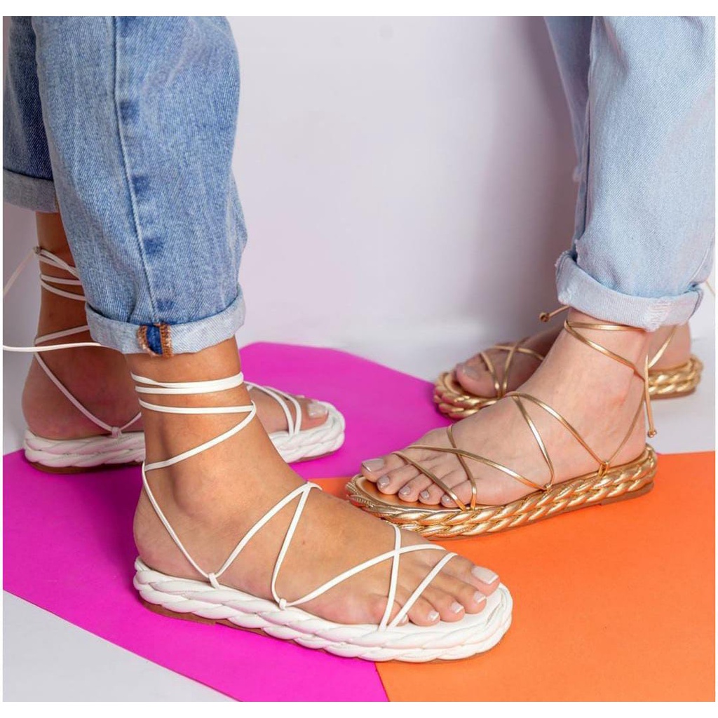 Sandália Birken Rasteira Feminina De Amarrar Papete Flatform Amarração Collor Lançamento blogueira-exclusiva Promoção