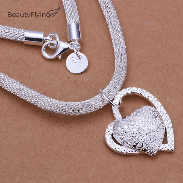 Nova Moda 925 Sterling Silver Double Heart Pendant Chunky Colar Charme Cadeia Bib Mulheres Meninas Presente Da Senhora Quente