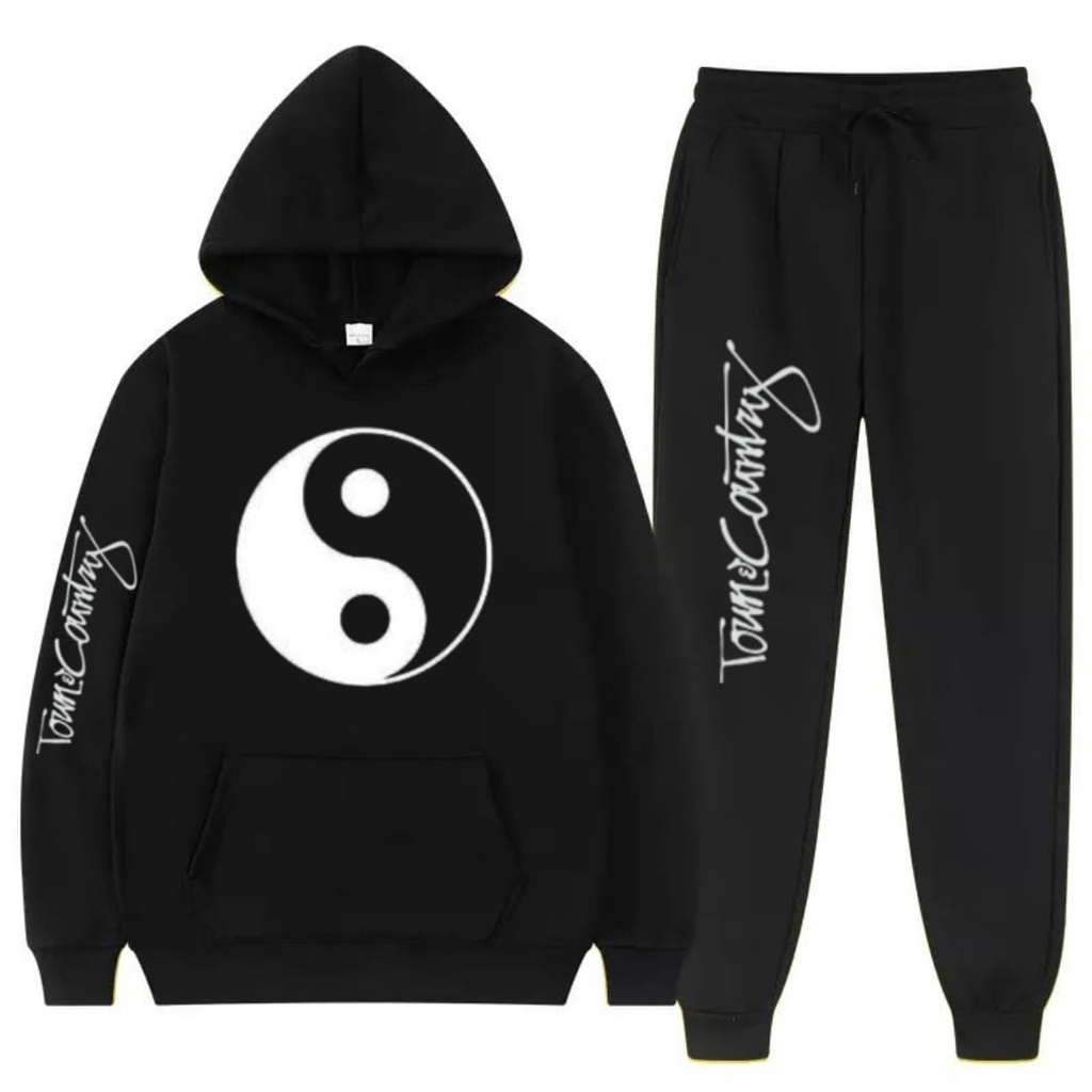 Conjunto Moletom Canguru Tony Country Yang Yan Bem Mal Unissex Blusa de Frio Capuz e Bolso Calça Flanelada Masculino e Feminino