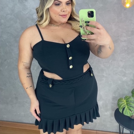 Conjunto Macaquinho Feminino com Short SaiaModa Plus Size Macacão Curve