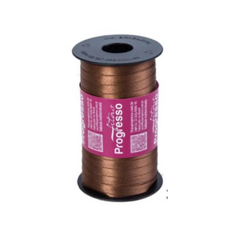 Fita de Cetim Progresso 7mm nº1 - 100m 391 Marrom - 1un