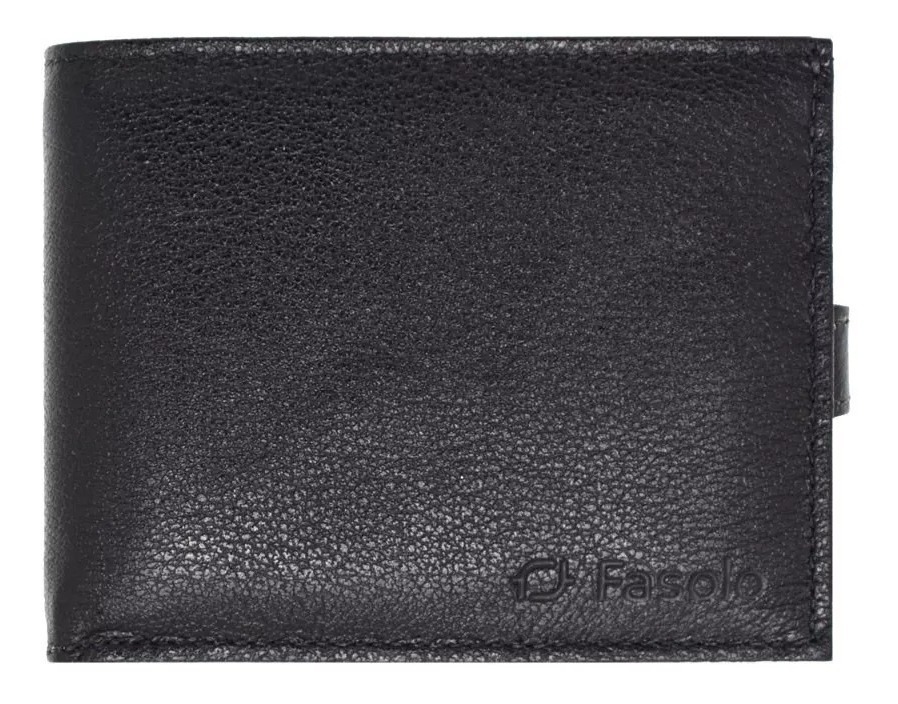 CARTEIRA MASCULINA COURO COM PORTA CHEQUE FASOLO H015 PRETA