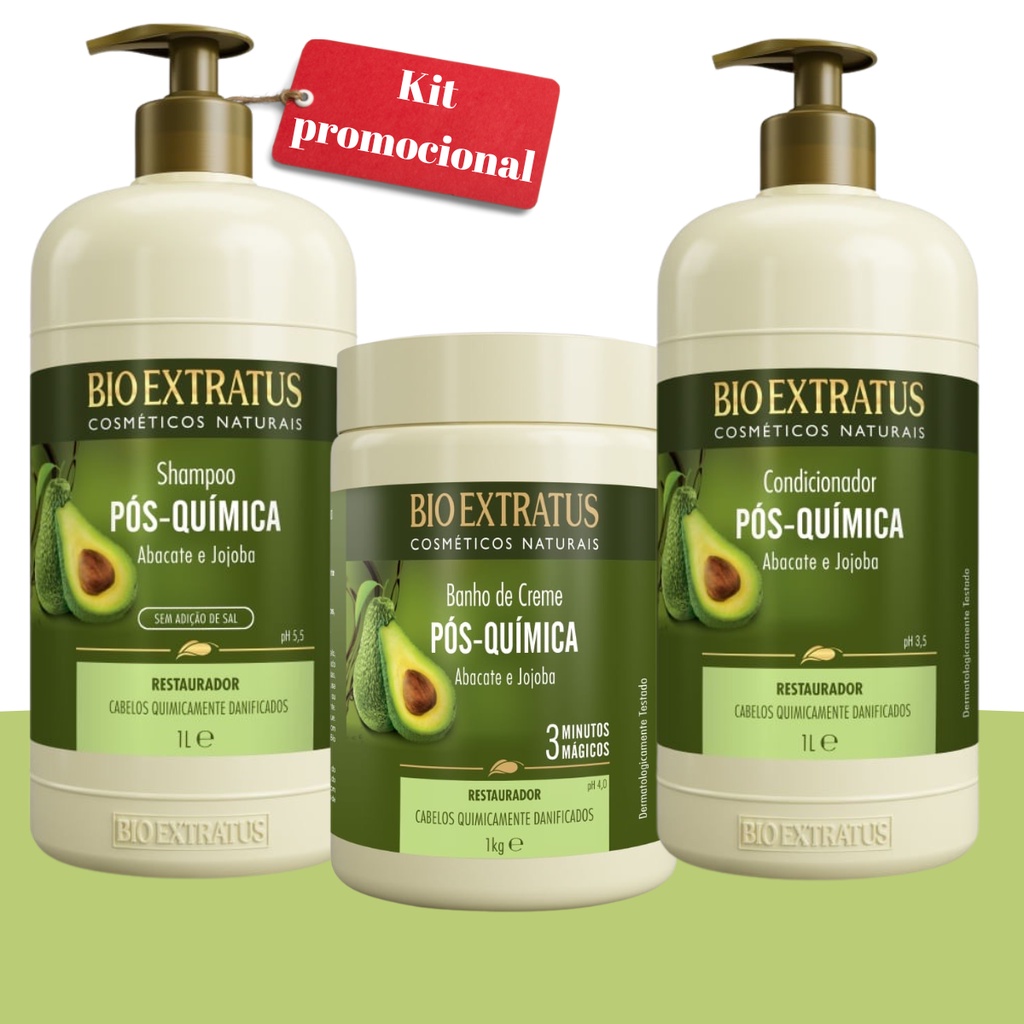 Kit Pós Química Bio Extratus Shampoo 1L,Condicionador 1L e Banho de
