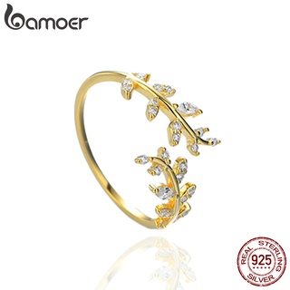Bamoer Anel Aberto Feminino De Prata 925 Com Folhas Delicadas Para Mulheres/Meninas