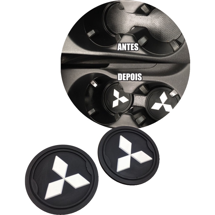Kit 2 Unidades Porta Copo Automotivo Emborrachado Car mat Mitsubishi Lancer Pajero Sport em Oferta na Shopee