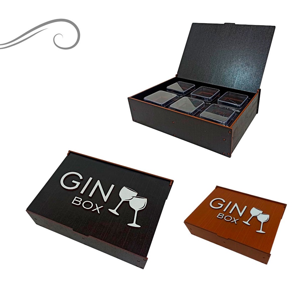 Caixa para especiarias de Gin com 6 Potinho com Tampa - Fabricada em Mdf pintado