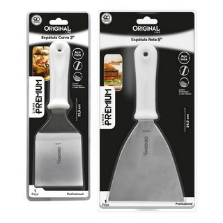 Kit 2 Espatulas Inox Lanche Reta E Curva Chapeiro E Cozinha