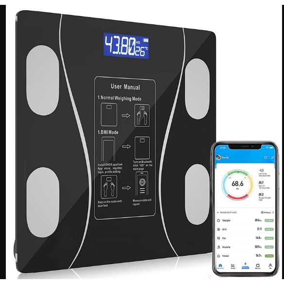 Balança Bioimpedancia Digital Bluetooth Recarregável Imc Corporal até 180kg Resultado Pelo Celular em Oferta na Shopee