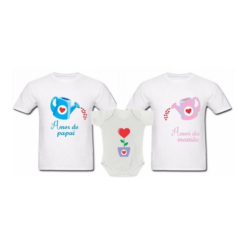 Kit Mãe Pai E Filho(a) Regador Do Amor E Plantinha Love 3pçs