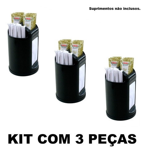 Porta Guardanapo Canudo Sache Lanchonete Kit 3 Pcs Cores
