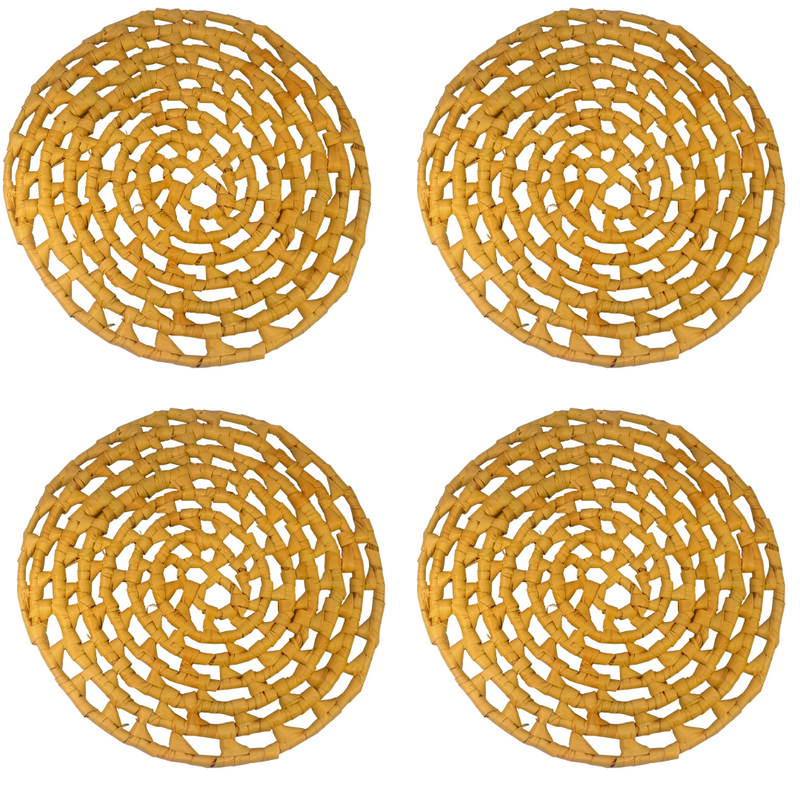 4 Descansos De Panela Redondo Em Palha 20 Cm Laranja