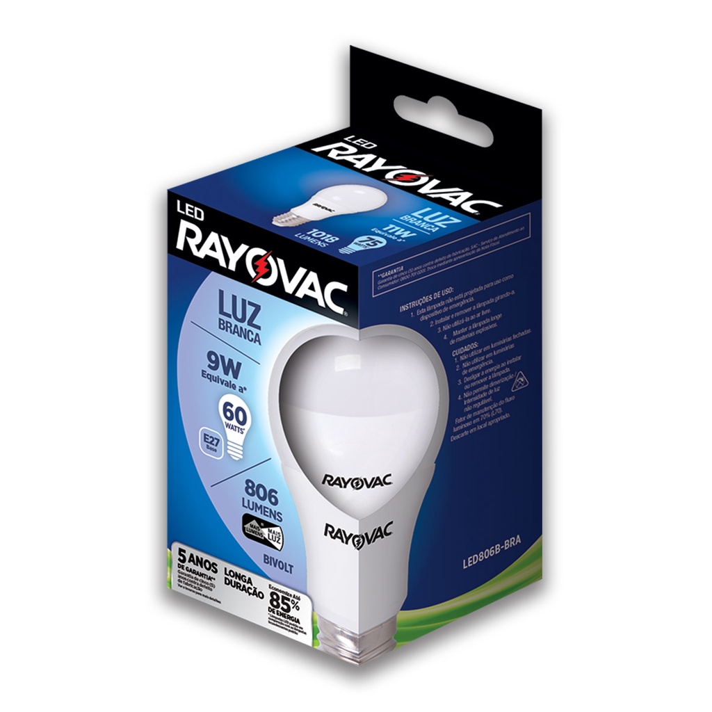 Lampada LED 9W Luz Branca 6500K Rayovac 1 caixa Bulbo Soquete E27 Luz Fria