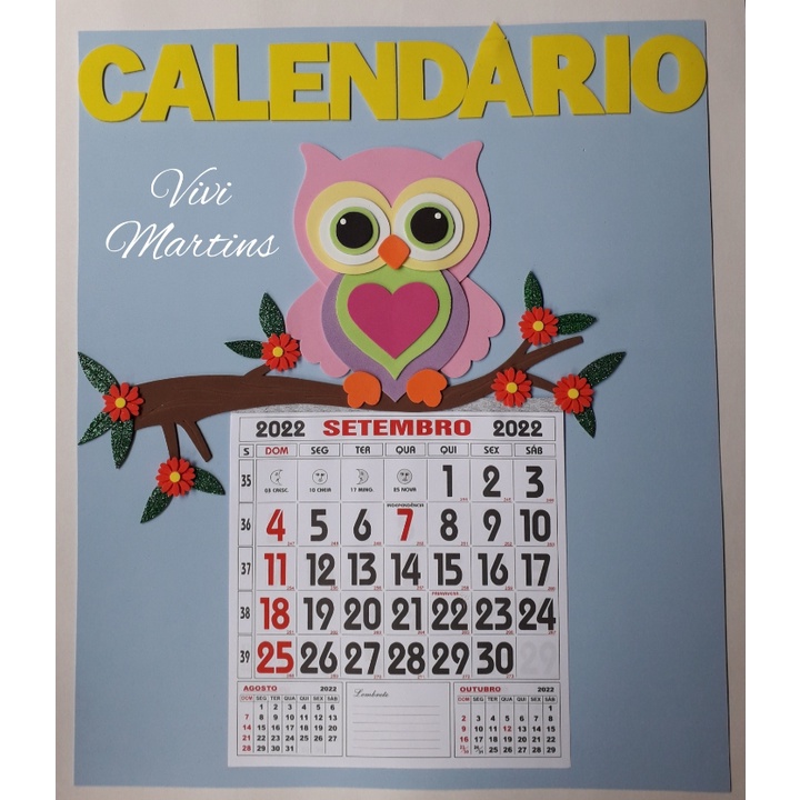 Painel calendário modelo 2023 em eva coruja decoração sala de aula escola infantil