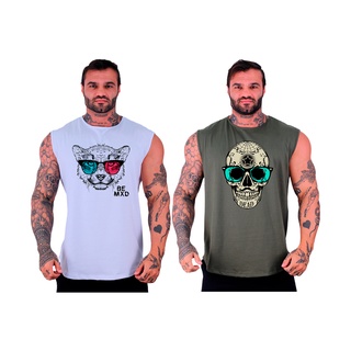 Kit 2 Regatas Machão Longline Masculina MXD Conceito Academia Musculação Casual