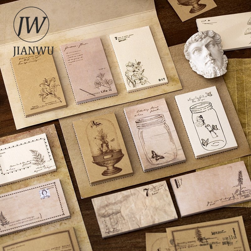 JIANWU 60 Pcs/Set Vintage Plant Flower Memo Pad Stickers DIY Scrapbooking Decoration Material Message Paper Sticky Notes Notepad Diary Planner Kawaii Stationery