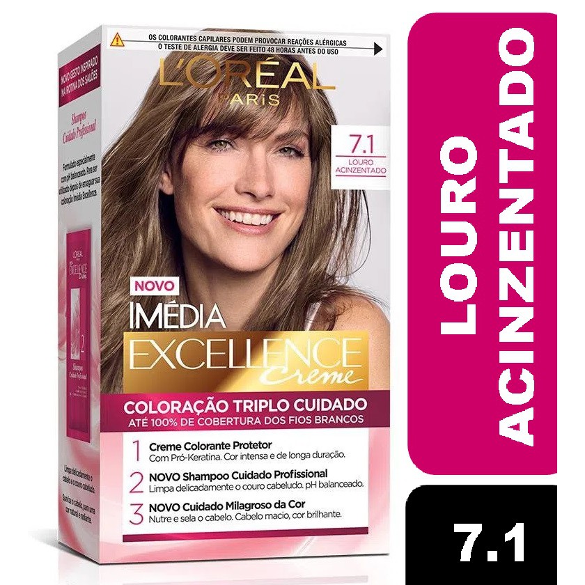 Coloração Imédia Excellence L'oreal Creme 7.1 Louro Acinzentado