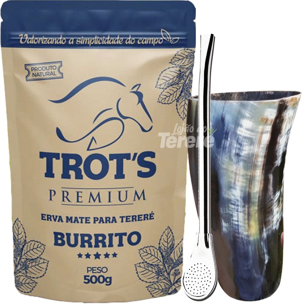 Kit Erva-mate Tereré Trots Premium 500g+ Cuia Chifre+ Bomba De Inox