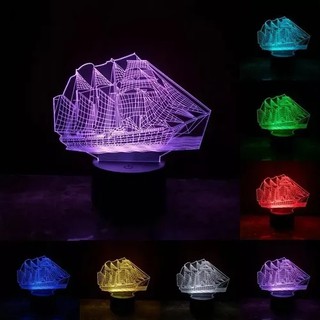 Luminária 3d Abajur Led Navio Caravela Usb 7 cores