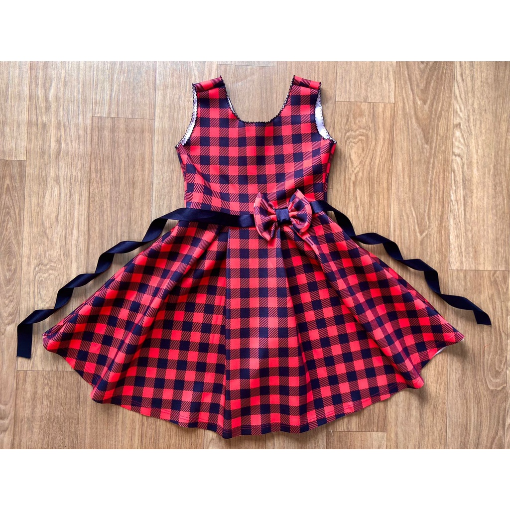 Vestido Infantil Temático Festa Junina Xadrez Vermelho