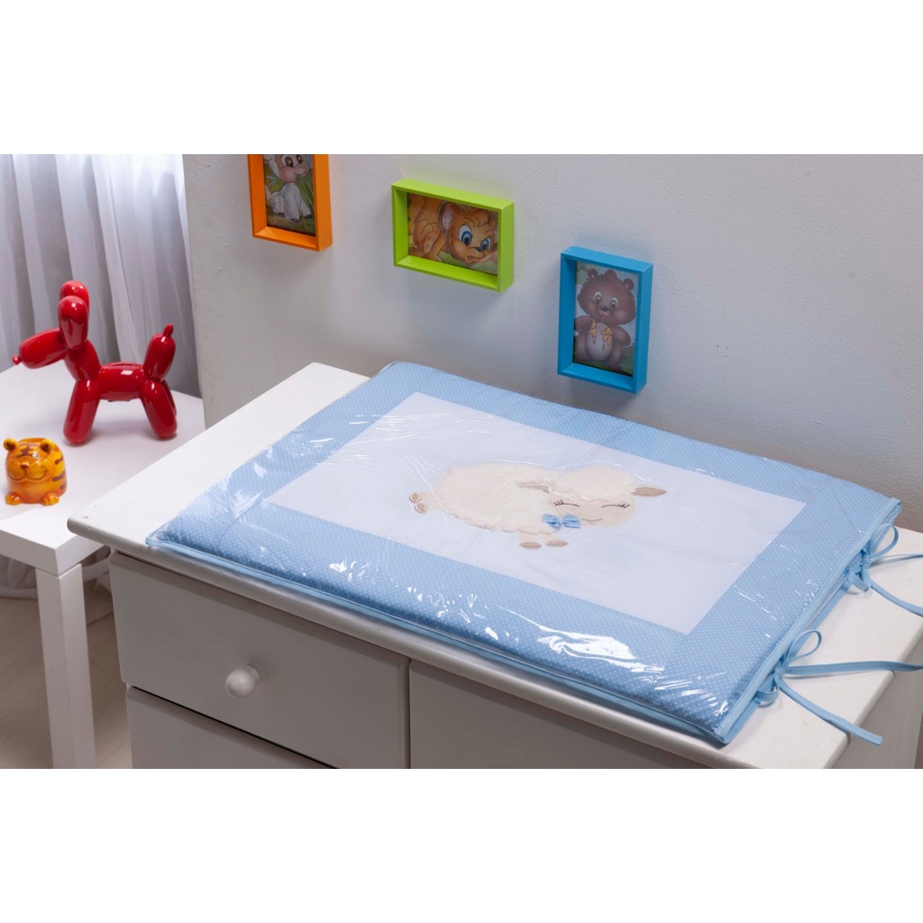 Trocador para comoda de Bebê Ovelhinha Azul bebe Poa Ovelha Dolly Trocador Carneirinho Azul bebe com Poa