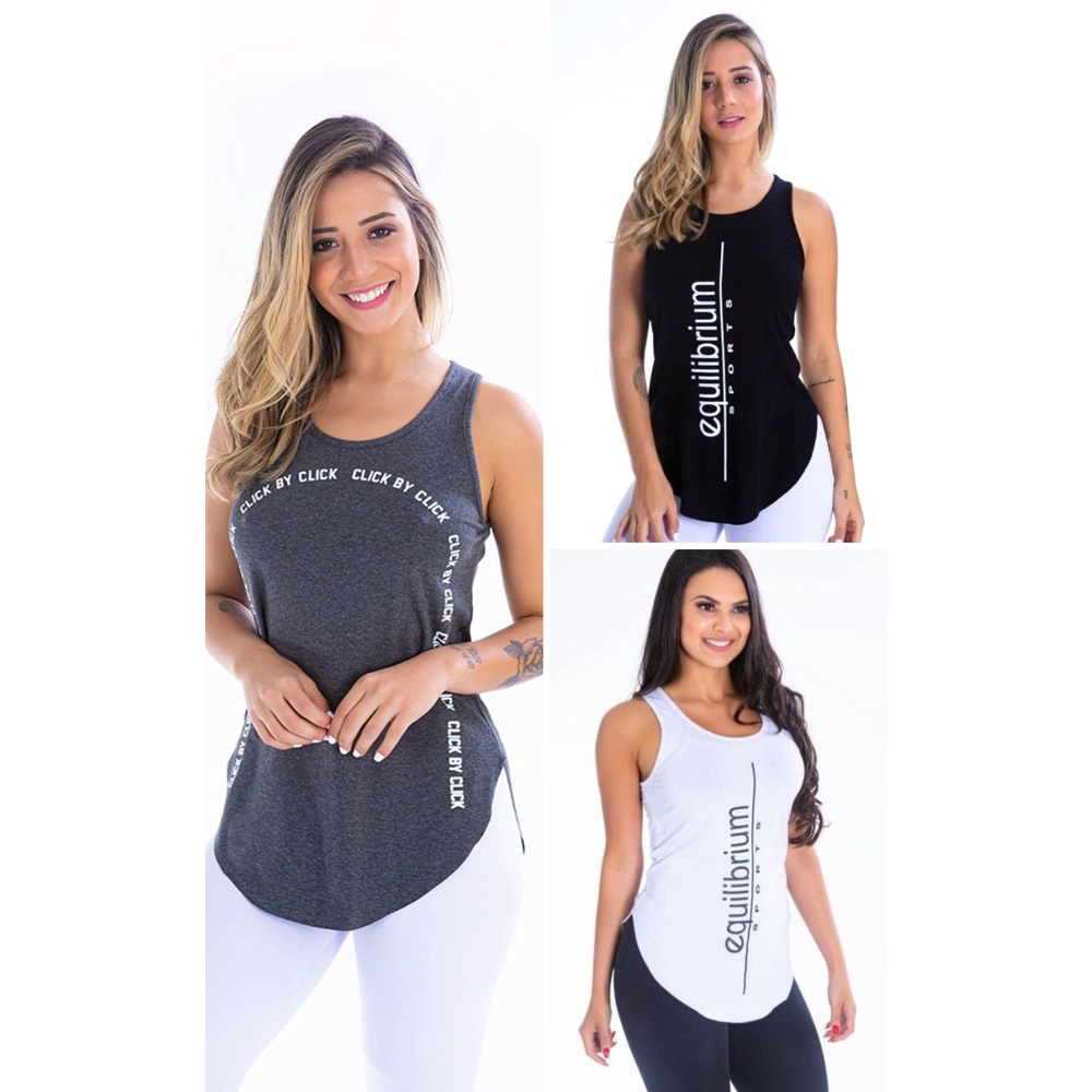 kit  com 3 Camisetas  Regatas Blusas Femininas Viscolycra Fitness Atleta Academia Casual Clickmoda em Oferta na Shopee