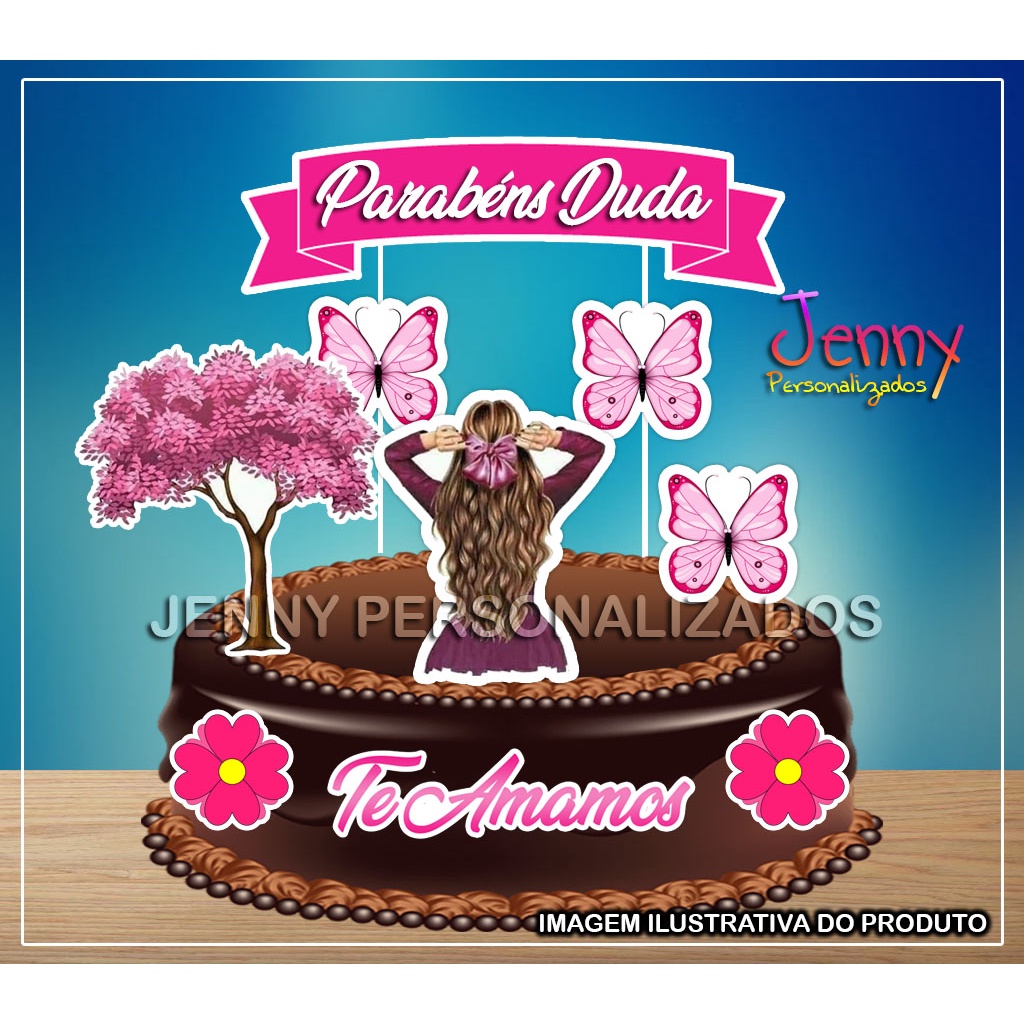 Topo topper de bolo Borboleta Personalizado