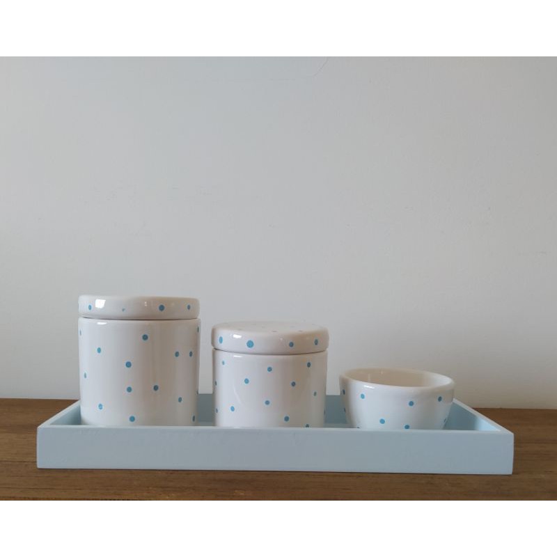 Kit Higiene Bebê Porcelana Poá Azul (Bandeja Azul)