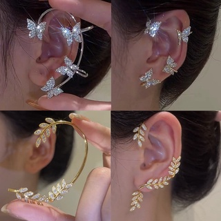 Prata Banhado A Folha De Metal Borboleta Clipe Brincos Para As Mulheres Clips Orelha Sem Piercing Espumante Zircon Cuff Da Moda Jóias