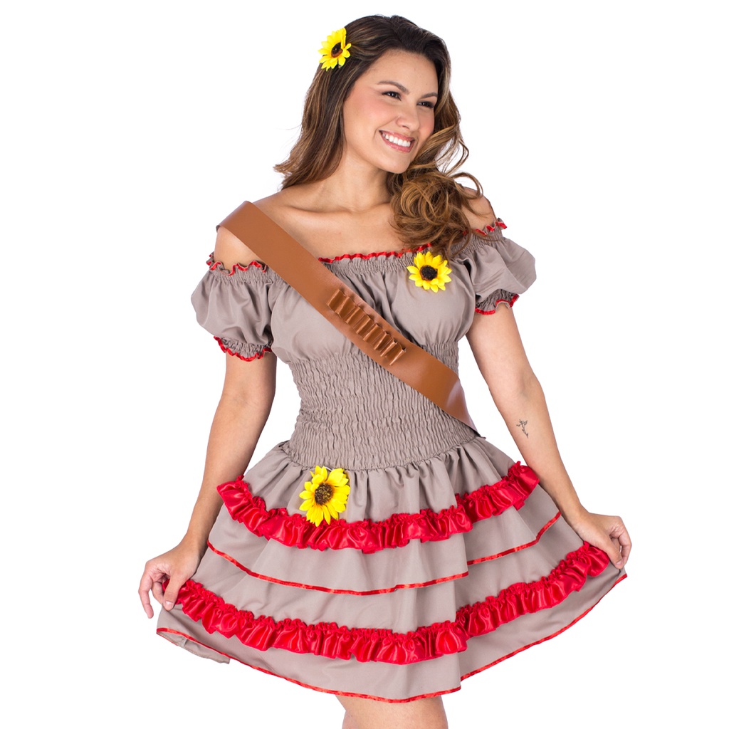 Fantasia Maria Bonita Cangaceira Festa Junina Caipira Vestido Chapéu ...