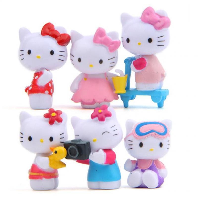 6 Pçs/set Kawaii Animal Dos Desenhos Animados Olá Kitty Câmera Fada Jardim Miniaturas Diy Verão Hellokitty Terrário Esta