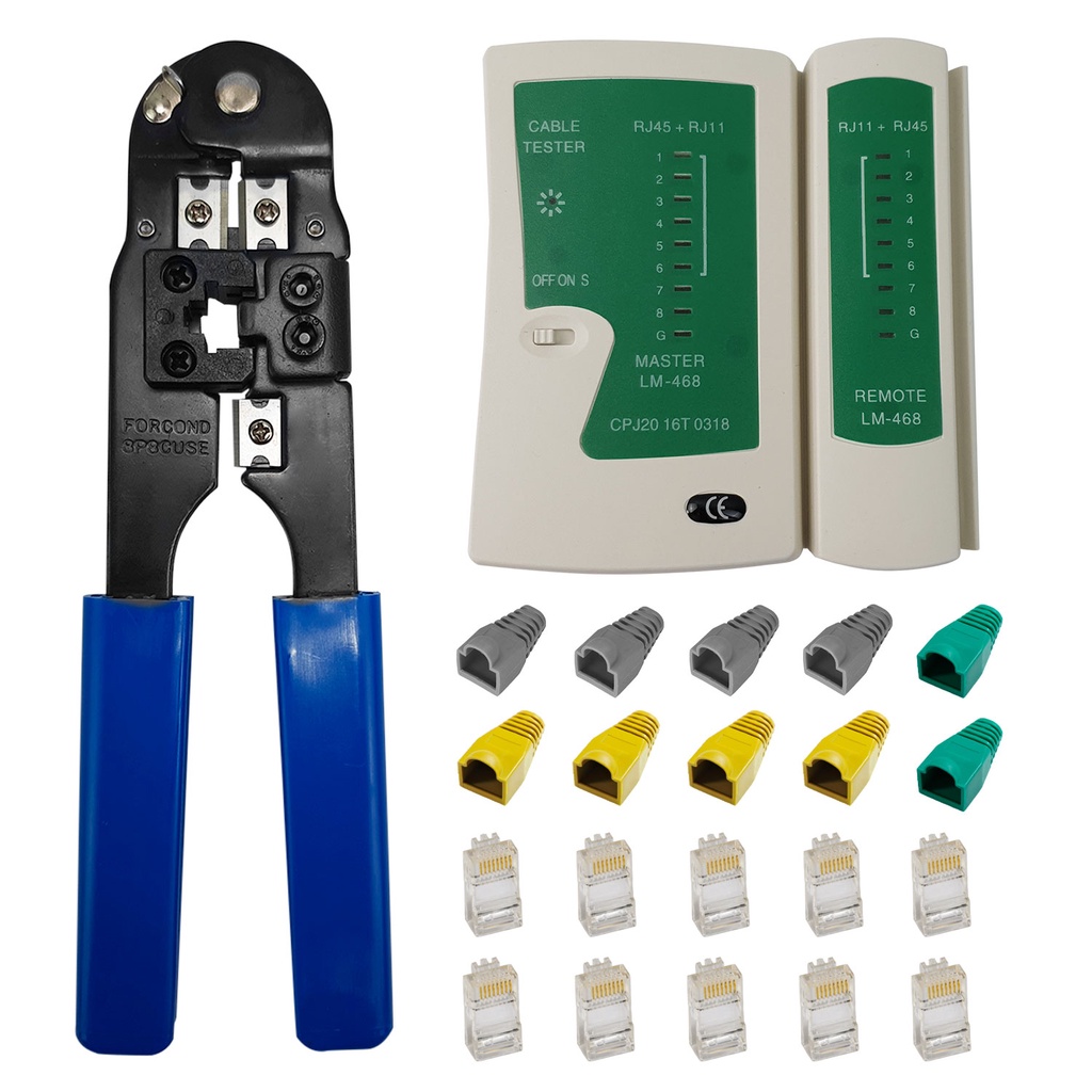 Kit 29 C - Alicate Crimpar RJ45 + Testador De Cabos + 10 conectores RJ45 c/ protetor - KIT0029C
