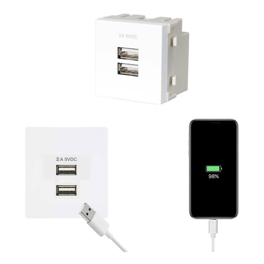 Linha Sleek Modulo Tomada Dupla  Carregador Usb 2a