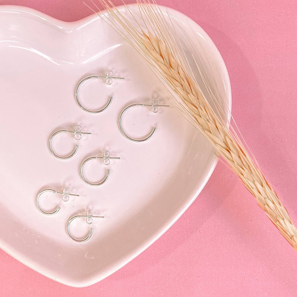 Trio de  Brincos Argolas de Tarraxa Banhado a Prata