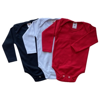 Kit C/ 3 Body Bebê - 100% Algodão - Vermelho/branco/preto - Manga Longa em Oferta na Shopee