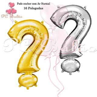 Balão Metalizado Ponto de Interrogação Letra Pequena 40cm Festa Decoração