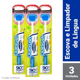 Kit Escova e Limpador de Língua Dentek Orabrush com 3 unidades