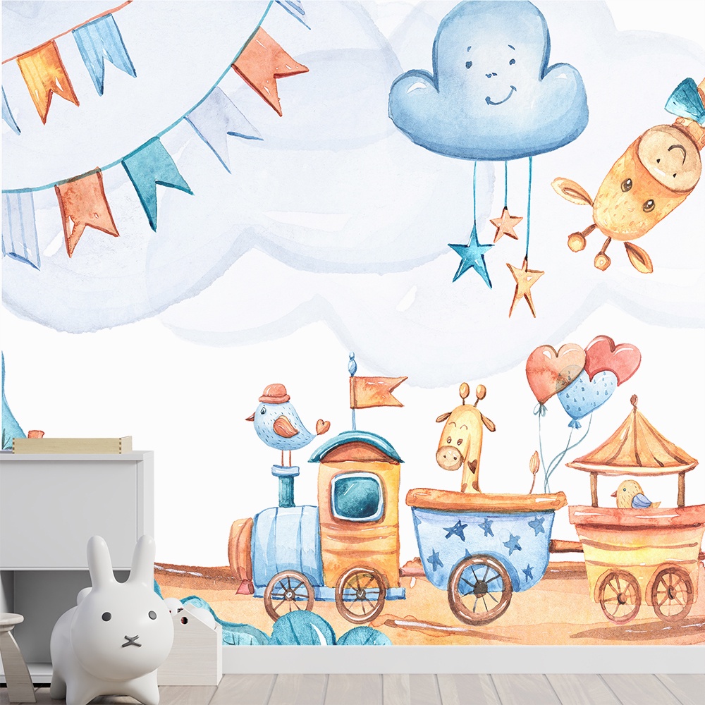Papel de Parede Adesivo Infantil Animais Trem Quarto Menino Quarto Menina Quarto - 487pc