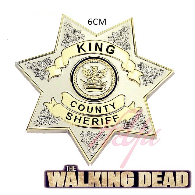 Distintivo estrela The Walking Dead Rick Grimes em metal dourado com prata broche sherife cherife para fantasia