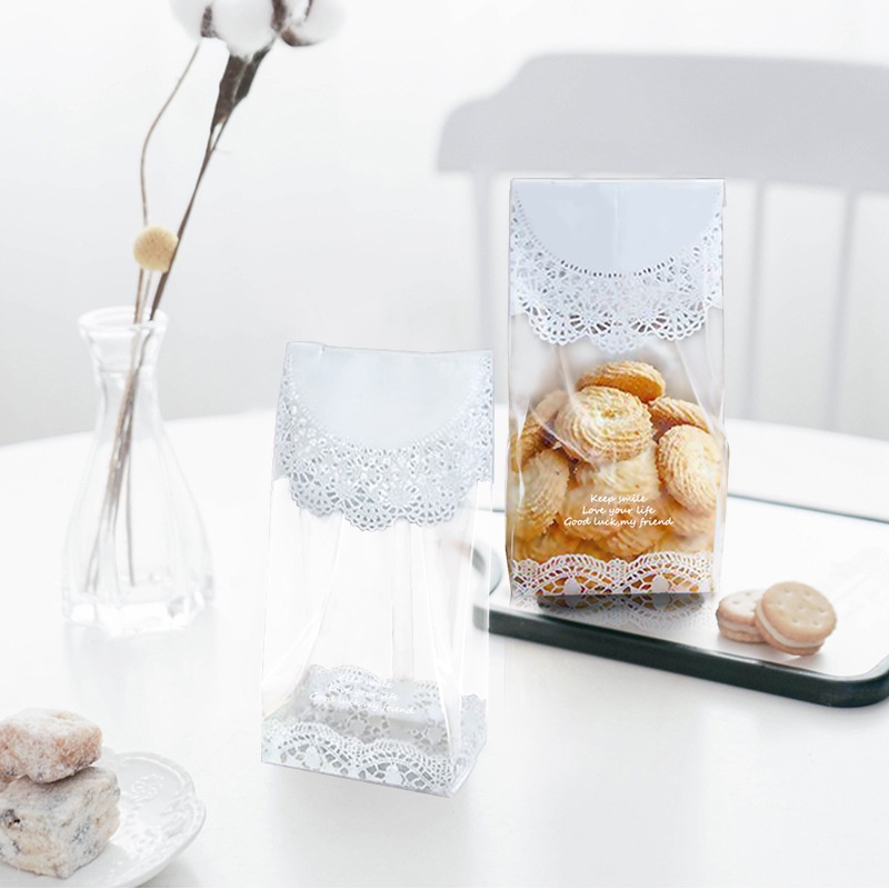 Lovely Lace Clear Biscuit Torrado De Biscoito Presente De Plástico Doces Embalagem Individual Auto-Adesiva OPP Cookie Panificação Decoração De Sacos Favoritos em Oferta na Shopee