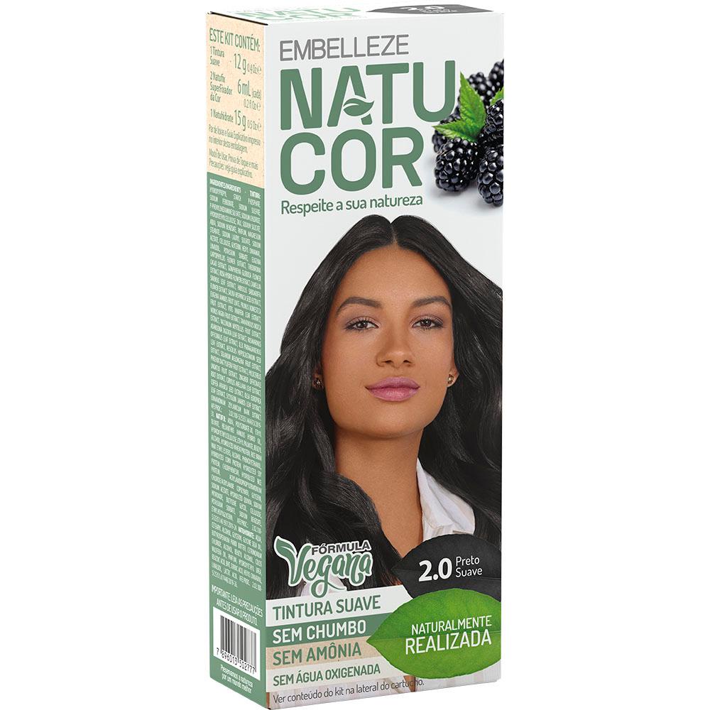 Tinta de cabelo natucor naturalmente realizada amora-preta preto suave 2.0 kit completo