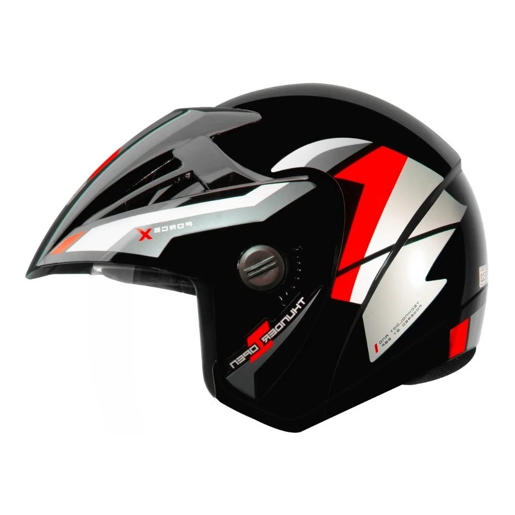 Capacete Aberto Ebf Thunder Open Modelo Force Preto Vermelho