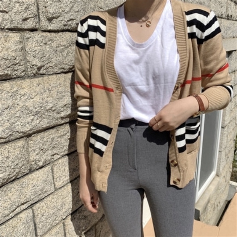 BB Cardigã Feminino canelado Clássico Listrado Com Botões  Kimono Kardigan Casaco Fábrica Tricot Moda Casacos Loja