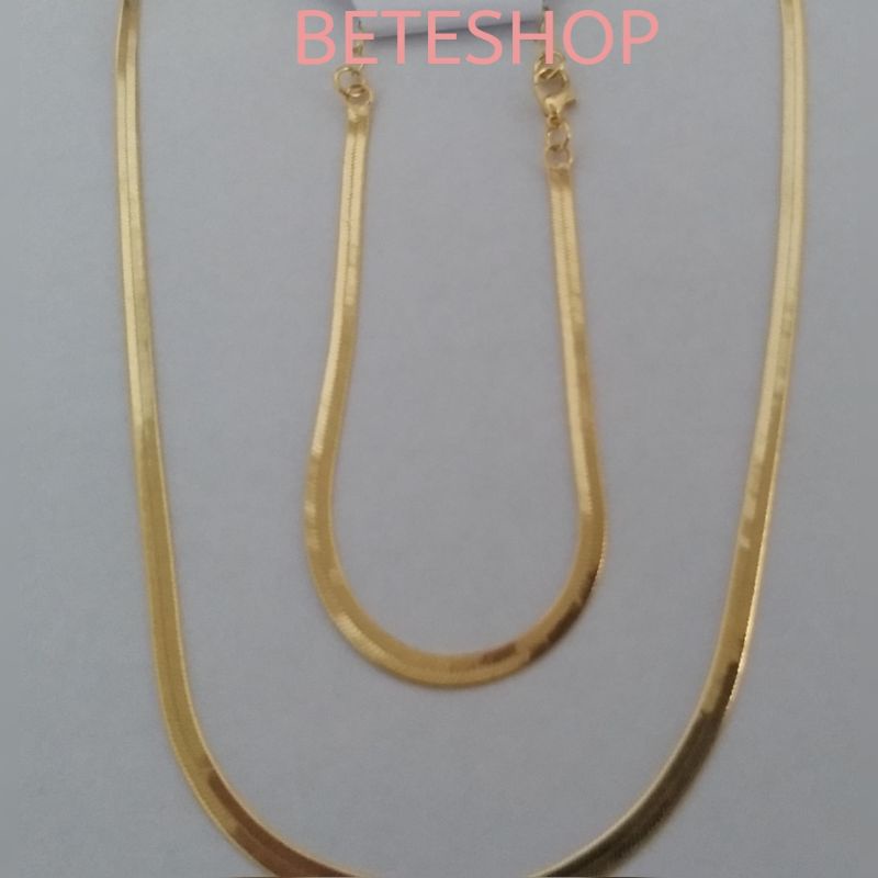 Colar Choker + Pulseira Laminada Pele De Cobra Dourado Moda